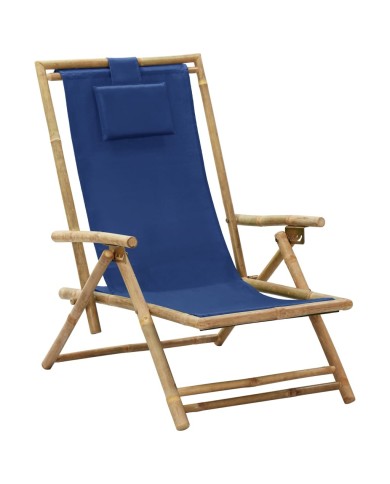 Chaise de relaxation inclinable Bleu marine Bambou et tissu