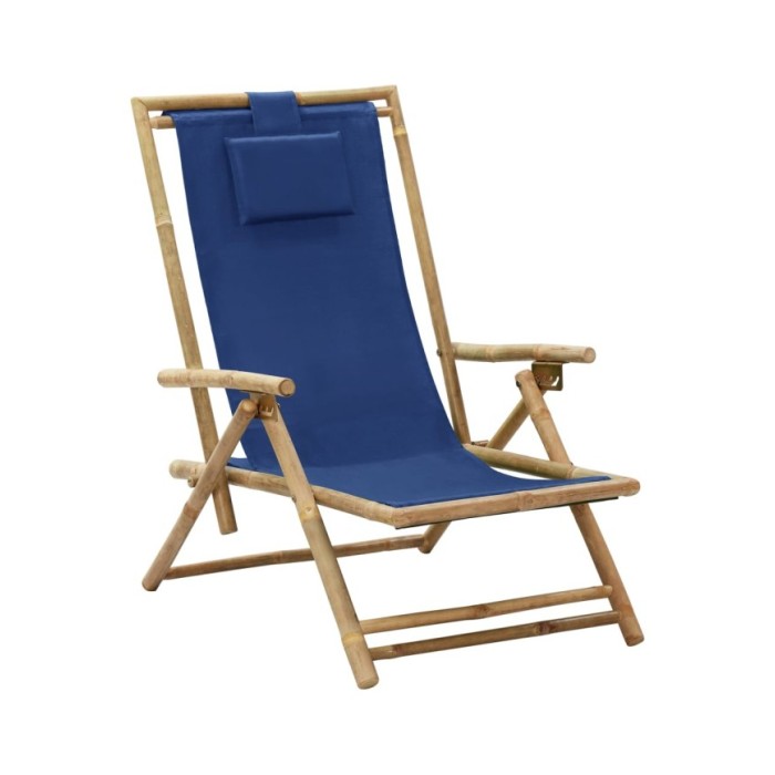 Chaise de relaxation inclinable Bleu marine Bambou et tissu