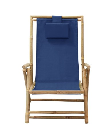 Chaise de relaxation inclinable Bleu marine Bambou et tissu