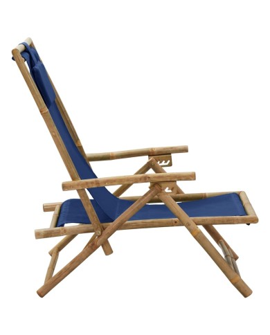 Chaise de relaxation inclinable Bleu marine Bambou et tissu