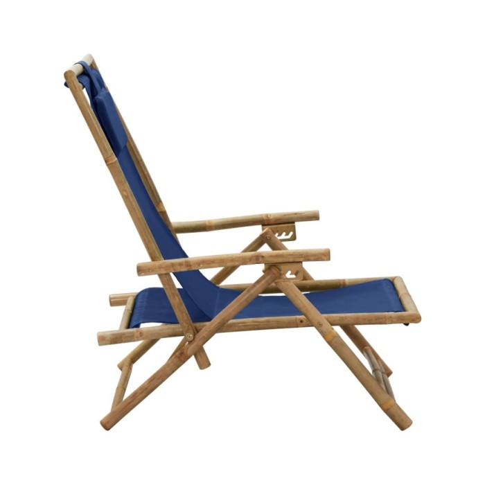 Chaise de relaxation inclinable Bleu marine Bambou et tissu