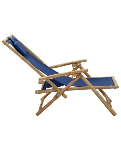 Chaise de relaxation inclinable Bleu marine Bambou et tissu