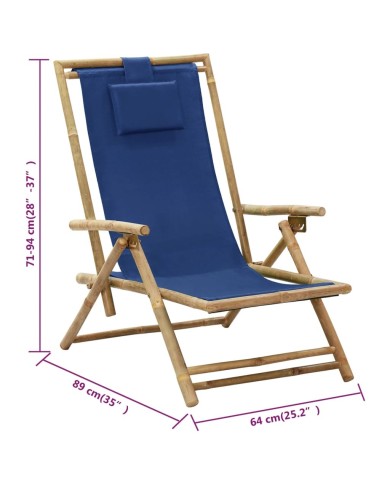 Chaise de relaxation inclinable Bleu marine Bambou et tissu