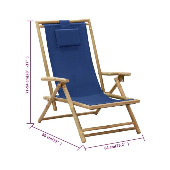 Chaise de relaxation inclinable Bleu marine Bambou et tissu