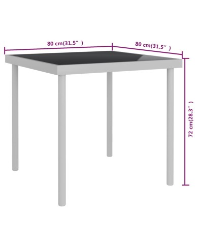 Table à dîner d'extérieur Gris clair 80x80x72 cm Verre et acier