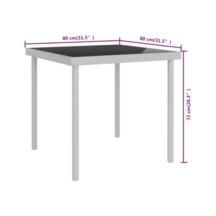 Table à dîner d'extérieur Gris clair 80x80x72 cm Verre et acier