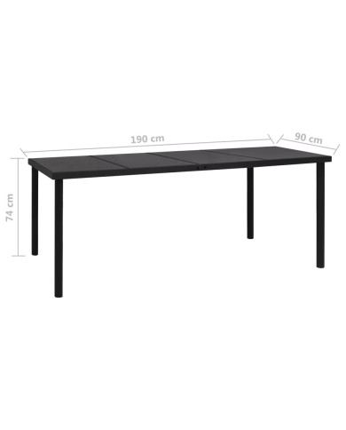 Table de jardin 190x90x74 cm Noir Acier