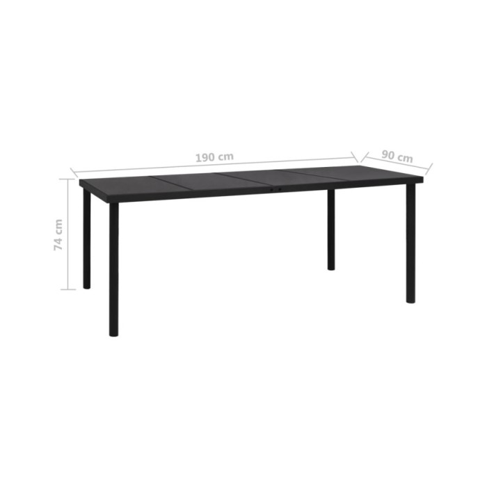 Table de jardin 190x90x74 cm Noir Acier
