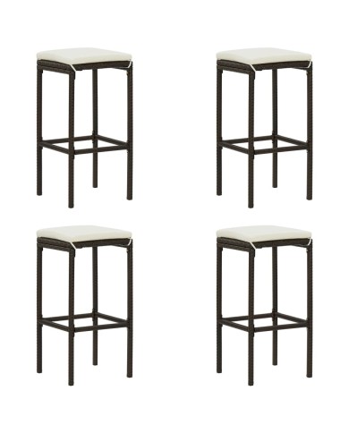 Tabourets de bar avec coussins 4 pcs Marron Résine tressée