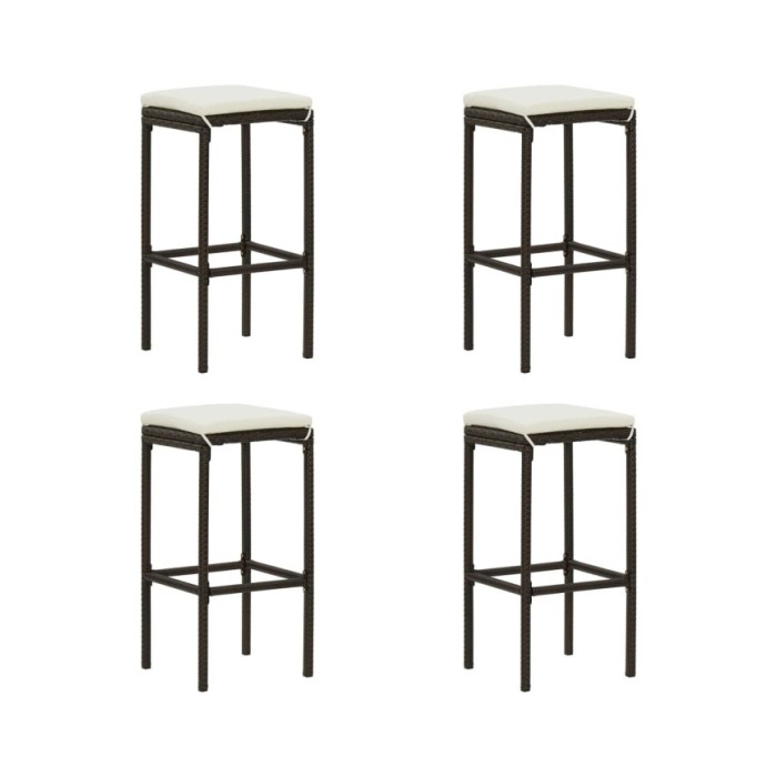 Tabourets de bar avec coussins 4 pcs Marron Résine tressée