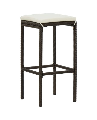 Tabourets de bar avec coussins 4 pcs Marron Résine tressée