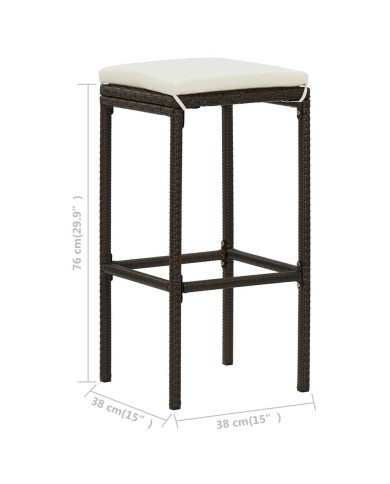 Tabourets de bar avec coussins 4 pcs Marron Résine tressée