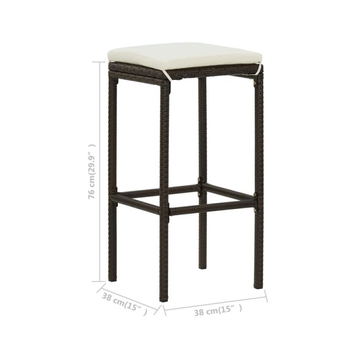 Tabourets de bar avec coussins 4 pcs Marron Résine tressée