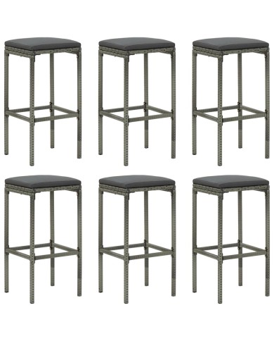 Tabourets de bar avec coussins 6 pcs Gris Résine tressée