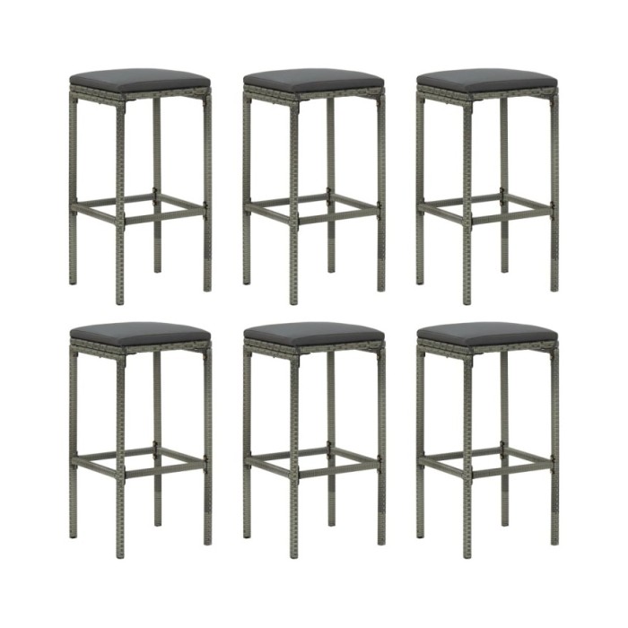 Tabourets de bar avec coussins 6 pcs Gris Résine tressée