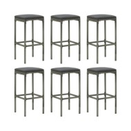 Tabourets de bar avec coussins 6 pcs Gris Résine tressée