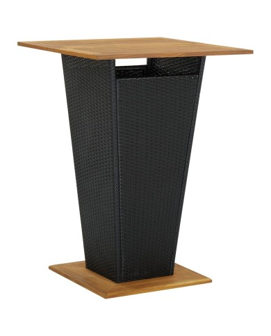 Table de bar Noir 80x80x110 cm Résine tressée et bois d'acacia