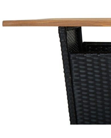 Table de bar Noir 80x80x110 cm Résine tressée et bois d'acacia