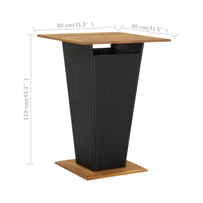 Table de bar Noir 80x80x110 cm Résine tressée et bois d'acacia