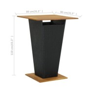 Table de bar Noir 80x80x110 cm Résine tressée et bois d'acacia