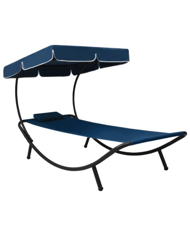 Lit de repos d'extérieur avec auvent et oreiller Bleu