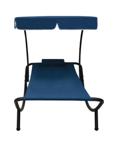 Lit de repos d'extérieur avec auvent et oreiller Bleu