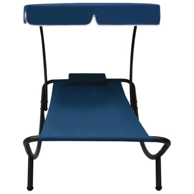 Lit de repos d'extérieur avec auvent et oreiller Bleu