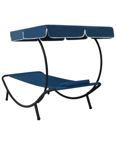 Lit de repos d'extérieur avec auvent et oreiller Bleu
