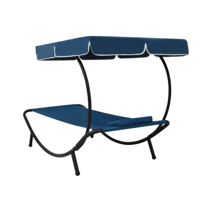 Lit de repos d'extérieur avec auvent et oreiller Bleu