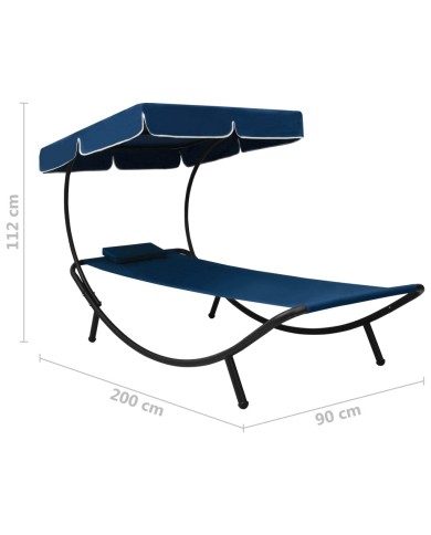 Lit de repos d'extérieur avec auvent et oreiller Bleu
