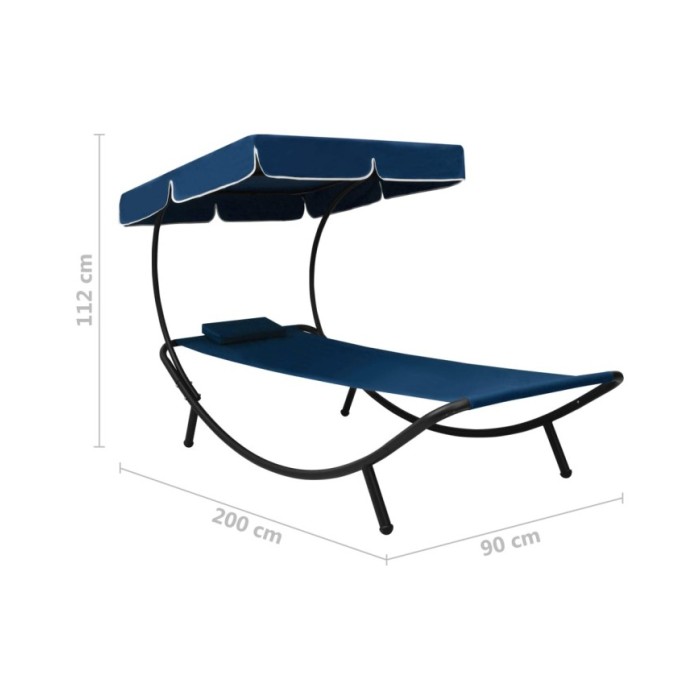Lit de repos d'extérieur avec auvent et oreiller Bleu