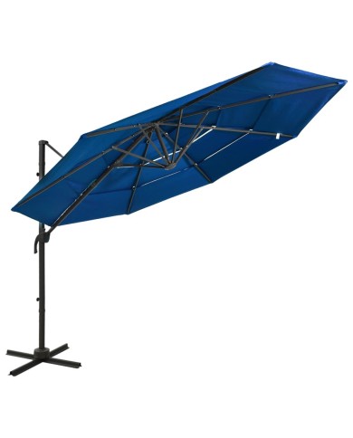 Parasol à 4 niveaux avec mât en aluminium Bleu azuré 3x3 m