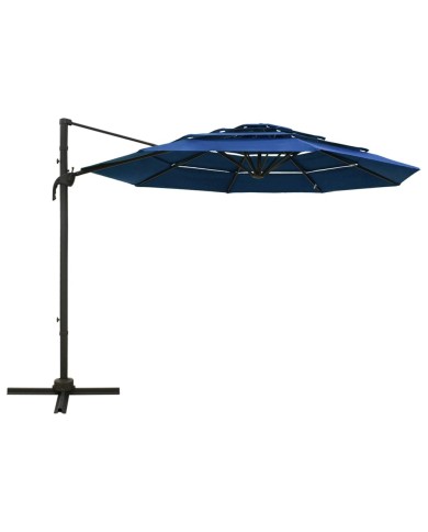 Parasol à 4 niveaux avec mât en aluminium Bleu azuré 3x3 m