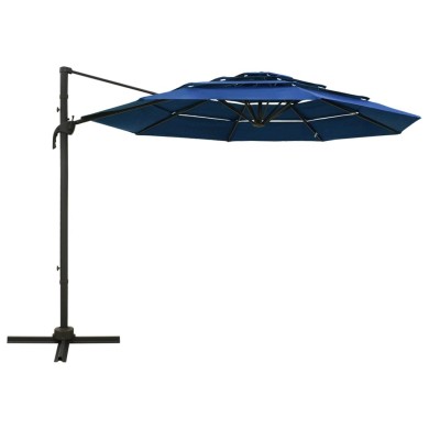 Parasol à 4 niveaux avec mât en aluminium Bleu azuré 3x3 m