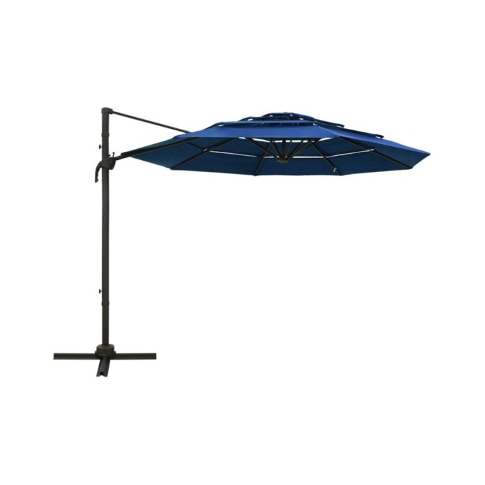 Parasol à 4 niveaux avec mât en aluminium Bleu azuré 3x3 m