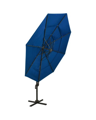 Parasol à 4 niveaux avec mât en aluminium Bleu azuré 3x3 m
