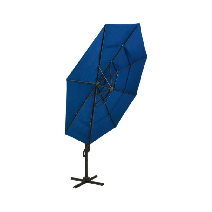 Parasol à 4 niveaux avec mât en aluminium Bleu azuré 3x3 m