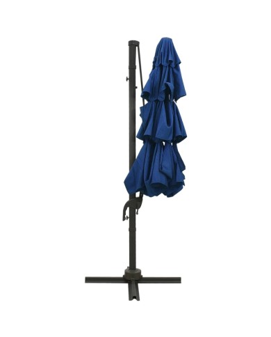 Parasol à 4 niveaux avec mât en aluminium Bleu azuré 3x3 m