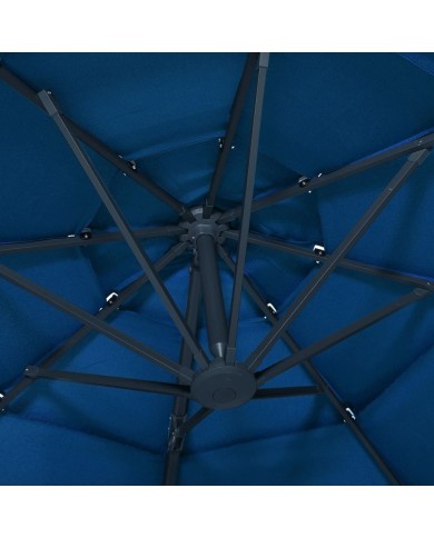 Parasol à 4 niveaux avec mât en aluminium Bleu azuré 3x3 m