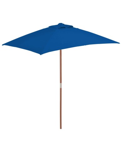 Parasol d'extérieur avec mât en bois Bleu 150x200 cm