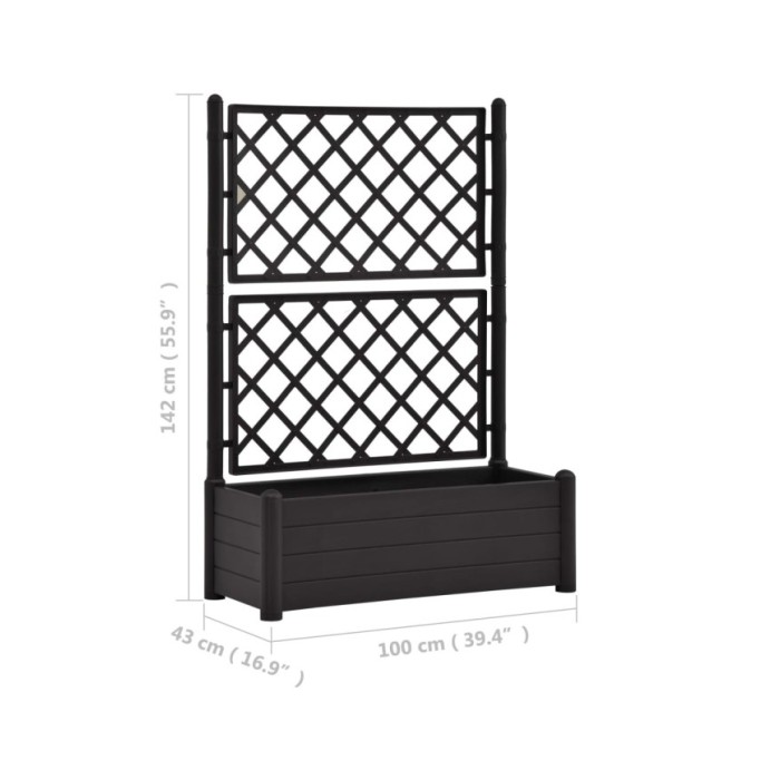 Jardinière avec treillis 100x43x142 cm PP Anthracite