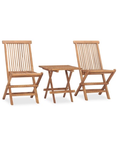 Mobilier à dîner d'extérieur pliable 3 pcs Bois solide de teck