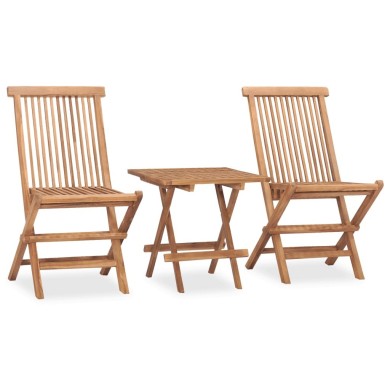 Mobilier à dîner d'extérieur pliable 3 pcs Bois solide de teck