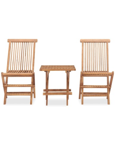 Mobilier à dîner d'extérieur pliable 3 pcs Bois solide de teck