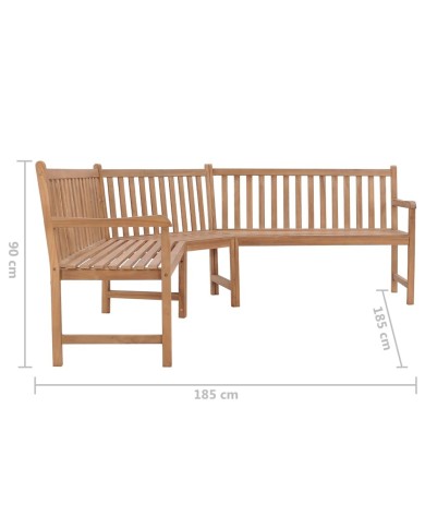 Banc d'angle de jardin 185x185x90 cm Bois de teck solide