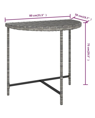 Table de jardin Gris 80x50x75 cm Résine tressée