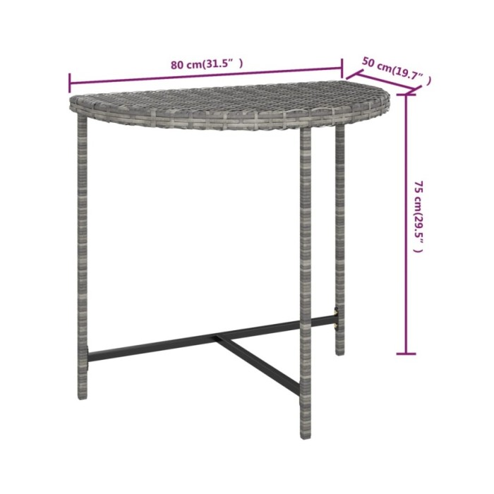 Table de jardin Gris 80x50x75 cm Résine tressée
