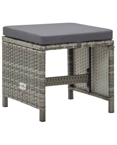 Tabourets de jardin 4 pcs avec coussins Résine tressée Gris