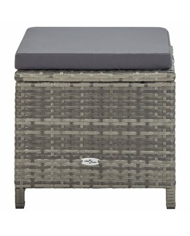 Tabourets de jardin 4 pcs avec coussins Résine tressée Gris