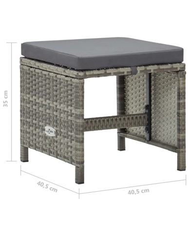 Tabourets de jardin 4 pcs avec coussins Résine tressée Gris